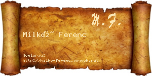 Milkó Ferenc névjegykártya